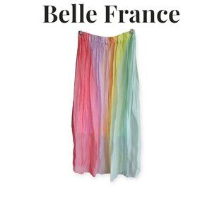 Belle France Rainbow Stripe Maxi Skirt L Viscose Silk Italian Colorful Skirt